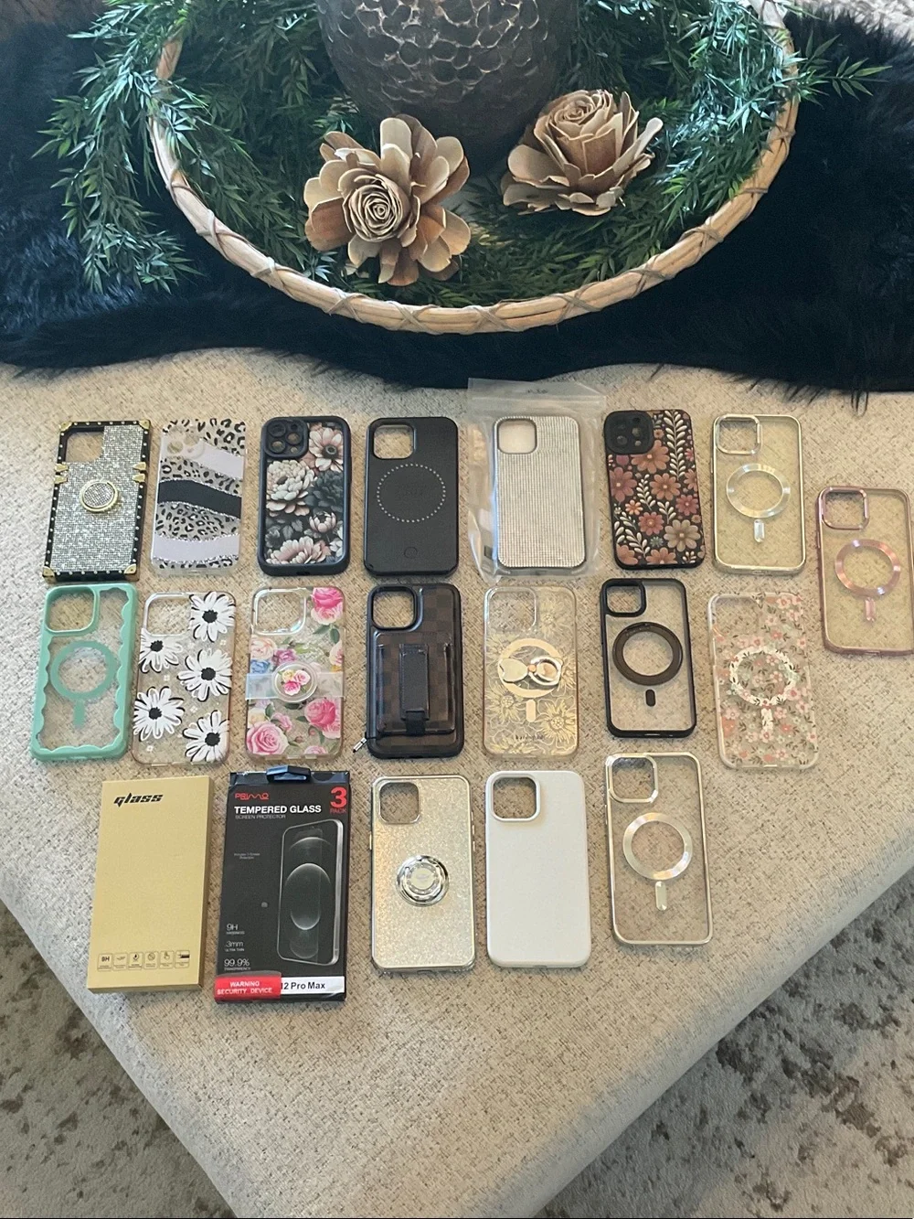 Assorted IPhone 12 Pro Max Phone cases and Screen Protectors